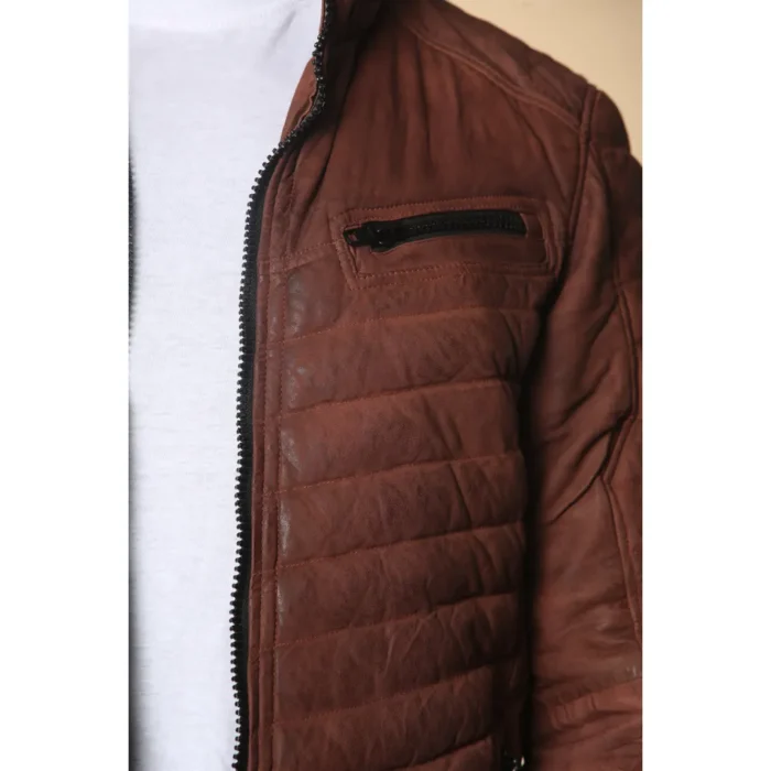 Men's Quilted Puffer Soft Napa Leather Jacket - Image 26