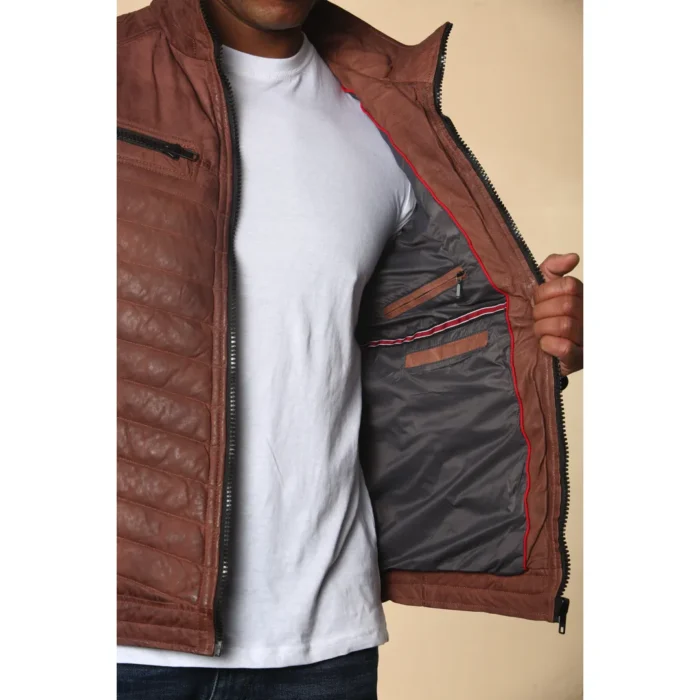 Men's Quilted Puffer Soft Napa Leather Jacket - Image 25