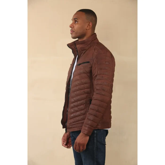 Men's Quilted Puffer Soft Napa Leather Jacket - Image 24