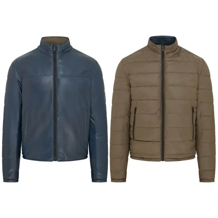 Men's Reversible Quilted Leather Jacket - Image 14