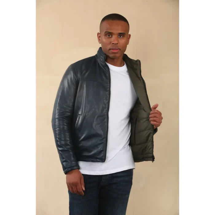 Men's Reversible Quilted Leather Jacket - Image 13