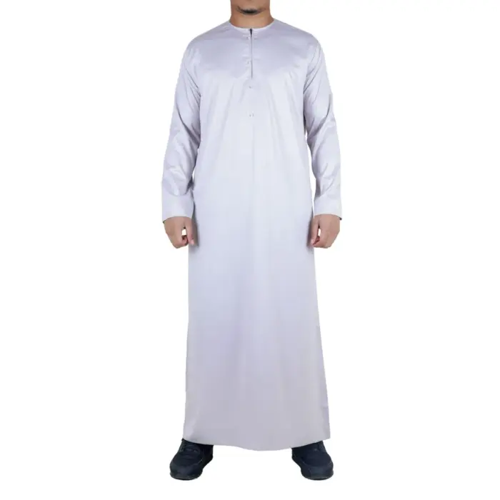 Men's Thobe Jubba Islamic Clothing Muslim Kaftan Emirati Omani Satin Robe - Image 1