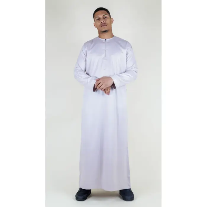 Men's Thobe Jubba Islamic Clothing Muslim Kaftan Emirati Omani Satin Robe - Image 6