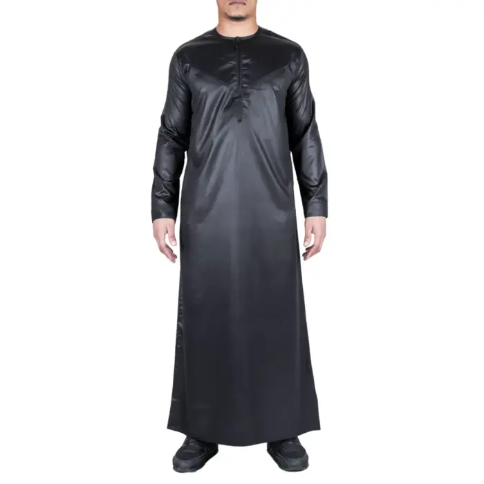 Men's Thobe Jubba Islamic Clothing Muslim Kaftan Emirati Omani Satin Robe - Image 7