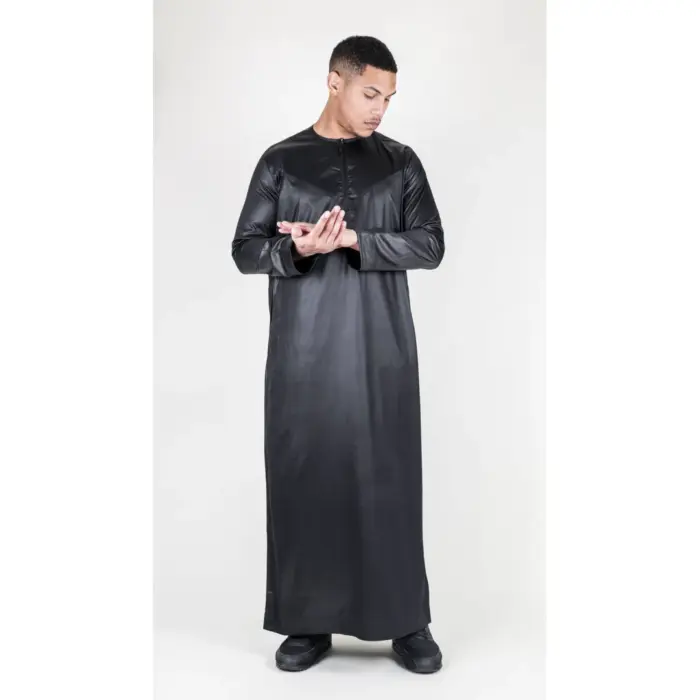 Men's Thobe Jubba Islamic Clothing Muslim Kaftan Emirati Omani Satin Robe - Image 9