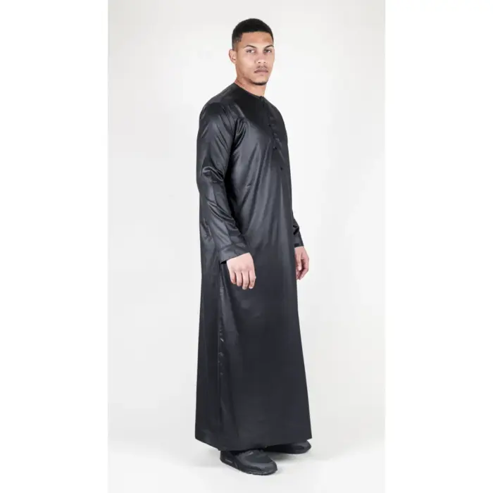 Men's Thobe Jubba Islamic Clothing Muslim Kaftan Emirati Omani Satin Robe - Image 8