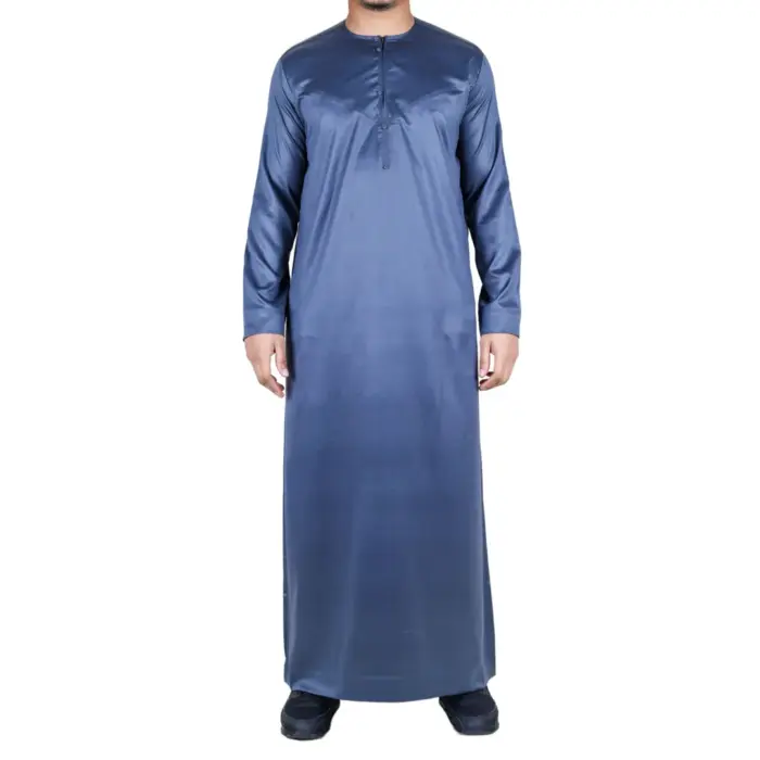 Men's Thobe Jubba Islamic Clothing Muslim Kaftan Emirati Omani Satin Robe - Image 13