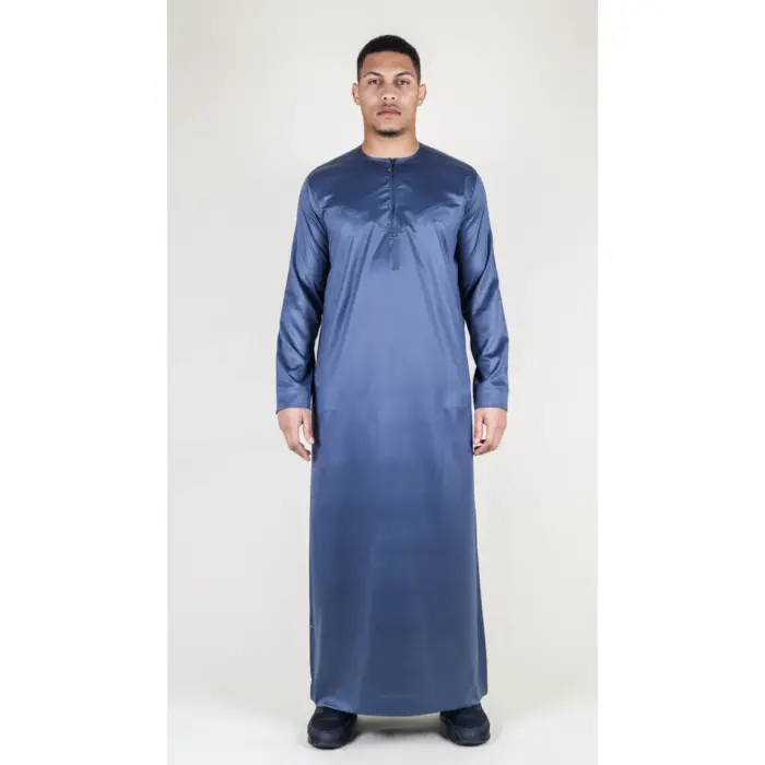 Men's Thobe Jubba Islamic Clothing Muslim Kaftan Emirati Omani Satin Robe - Image 19