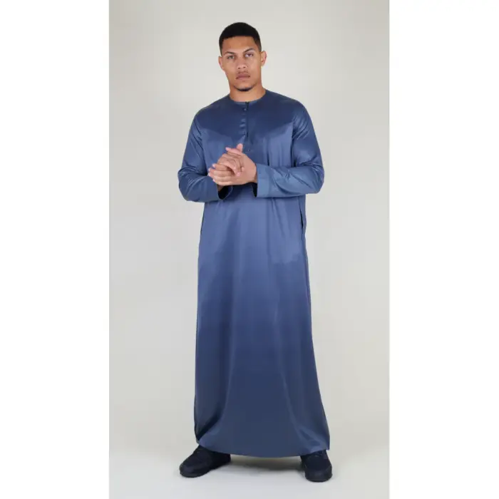Men's Thobe Jubba Islamic Clothing Muslim Kaftan Emirati Omani Satin Robe - Image 17