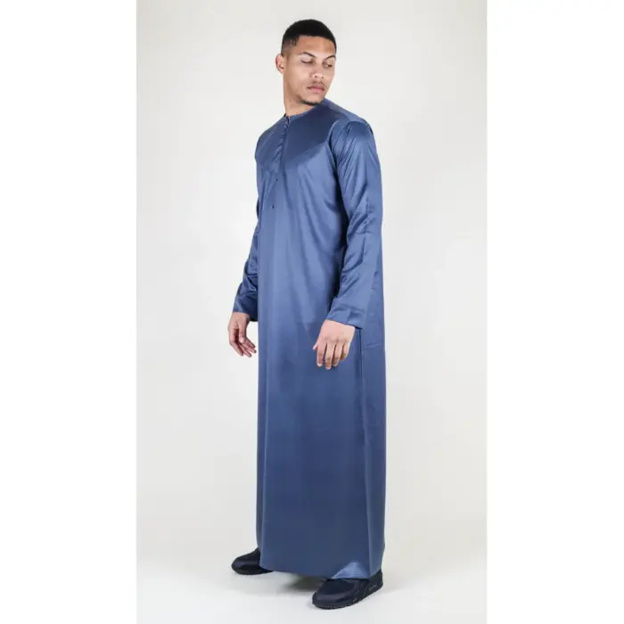 Men's Thobe Jubba Islamic Clothing Muslim Kaftan Emirati Omani Satin Robe - Image 16
