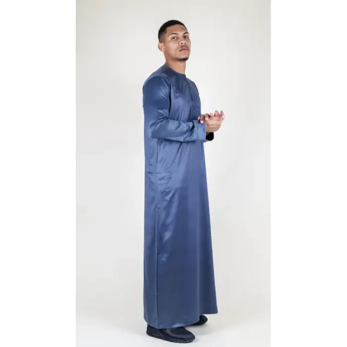 Men's Thobe Jubba Islamic Clothing Muslim Kaftan Emirati Omani Satin Robe - Image 15