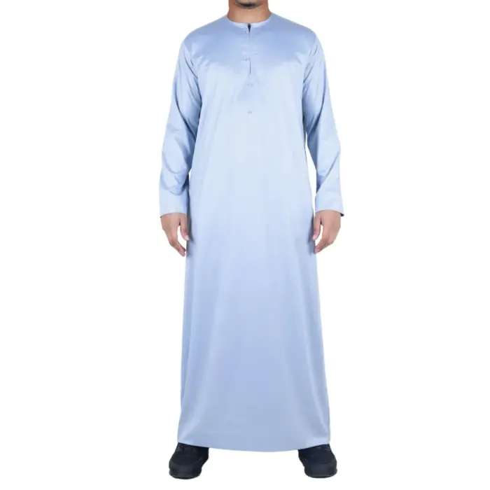 Men's Thobe Jubba Islamic Clothing Muslim Kaftan Emirati Omani Satin Robe - Image 25