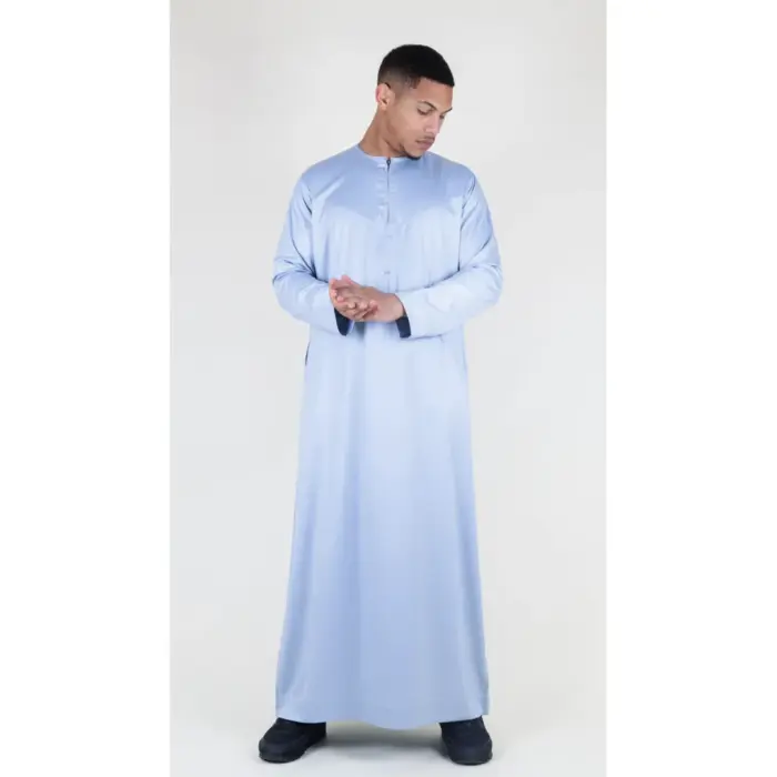 Men's Thobe Jubba Islamic Clothing Muslim Kaftan Emirati Omani Satin Robe - Image 29