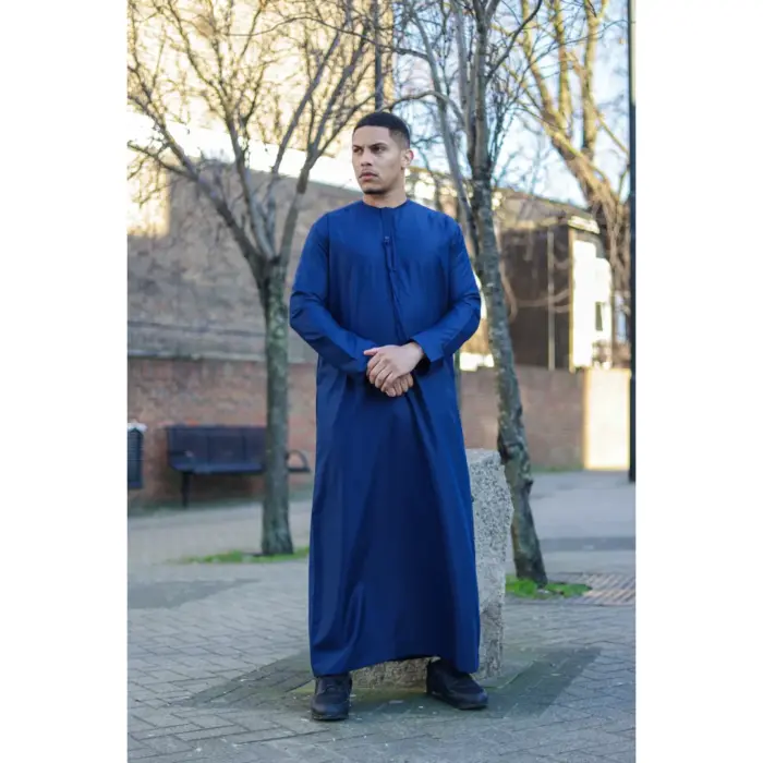 Men's Thobe Jubba Islamic Clothing Muslim Kaftan Emirati Omani Satin Robe - Image 38