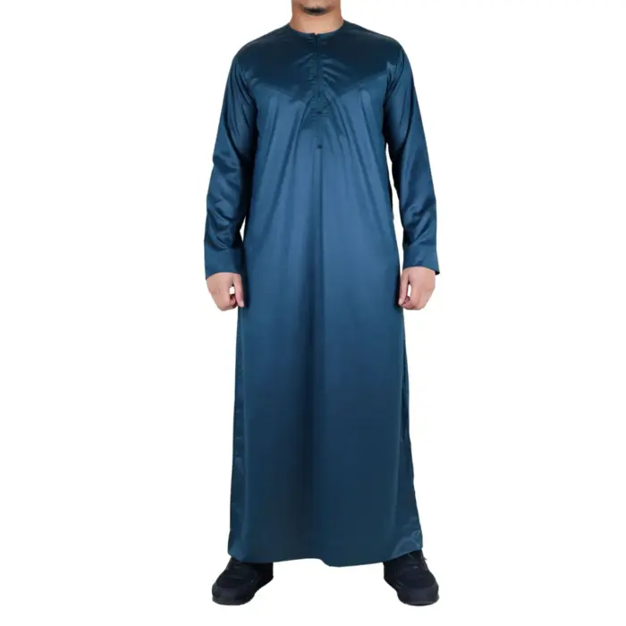 Men's Thobe Jubba Islamic Clothing Muslim Kaftan Emirati Omani Satin Robe - Image 39