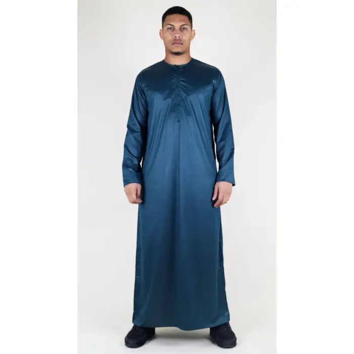 Men's Thobe Jubba Islamic Clothing Muslim Kaftan Emirati Omani Satin Robe - Image 45