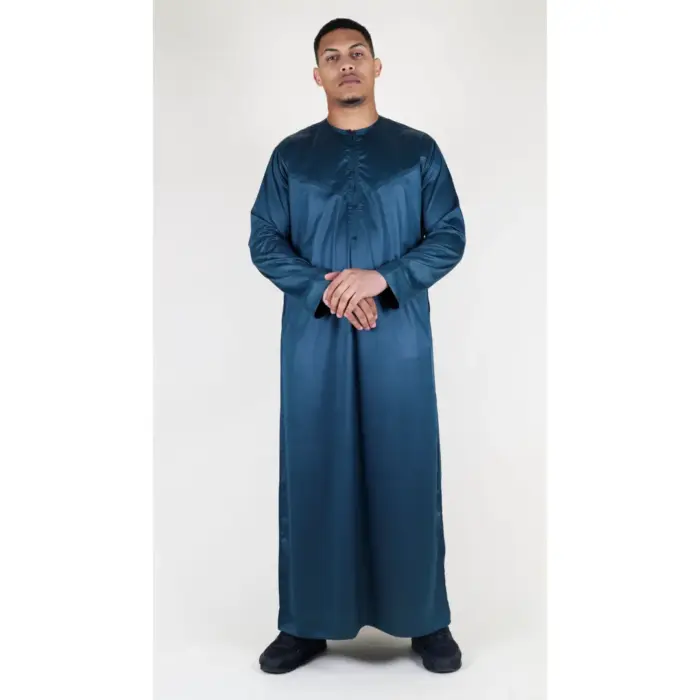 Men's Thobe Jubba Islamic Clothing Muslim Kaftan Emirati Omani Satin Robe - Image 43