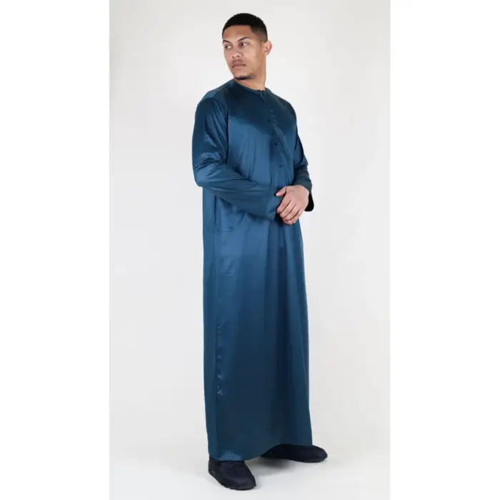 Men's Thobe Jubba Islamic Clothing Muslim Kaftan Emirati Omani Satin Robe - Image 41