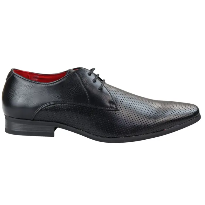 Mens Shoes Smart Formal Perforated Pointed Laced Black Red White Patent Leather PU - Image 1
