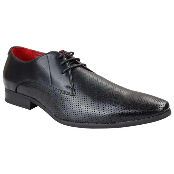 Mens Shoes Smart Formal Perforated Pointed Laced Black Red White Patent Leather PU - Image 2