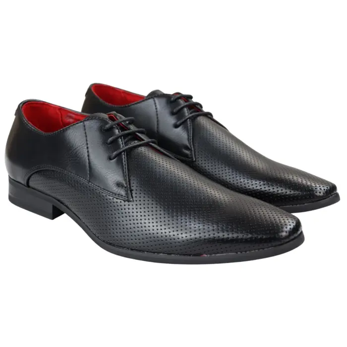 Mens Shoes Smart Formal Perforated Pointed Laced Black Red White Patent Leather PU - Image 5