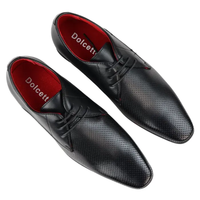 Mens Shoes Smart Formal Perforated Pointed Laced Black Red White Patent Leather PU - Image 4