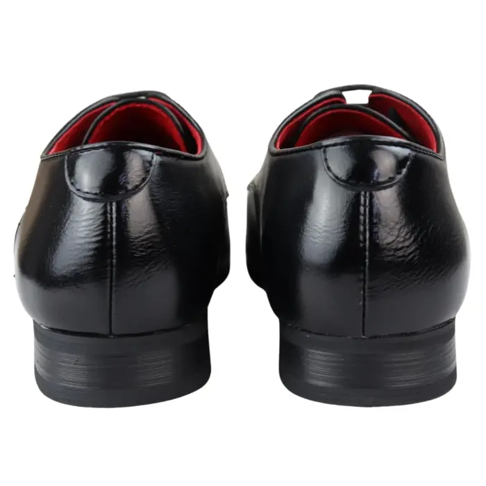 Mens Shoes Smart Formal Perforated Pointed Laced Black Red White Patent Leather PU - Image 3