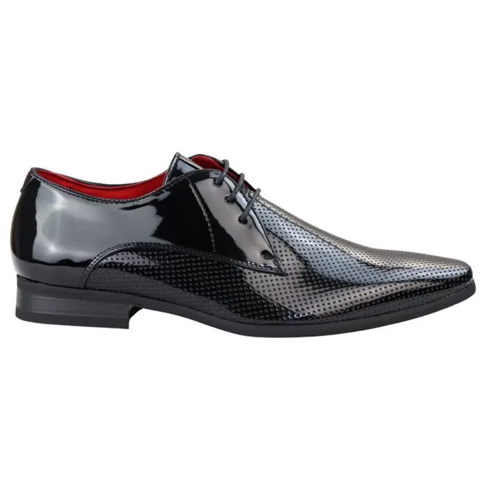 Mens Shoes Smart Formal Perforated Pointed Laced Black Red White Patent Leather PU - Image 6