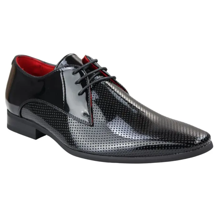 Mens Shoes Smart Formal Perforated Pointed Laced Black Red White Patent Leather PU - Image 10