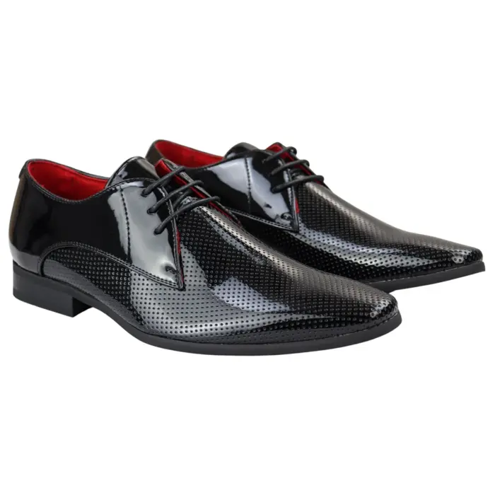 Mens Shoes Smart Formal Perforated Pointed Laced Black Red White Patent Leather PU - Image 9