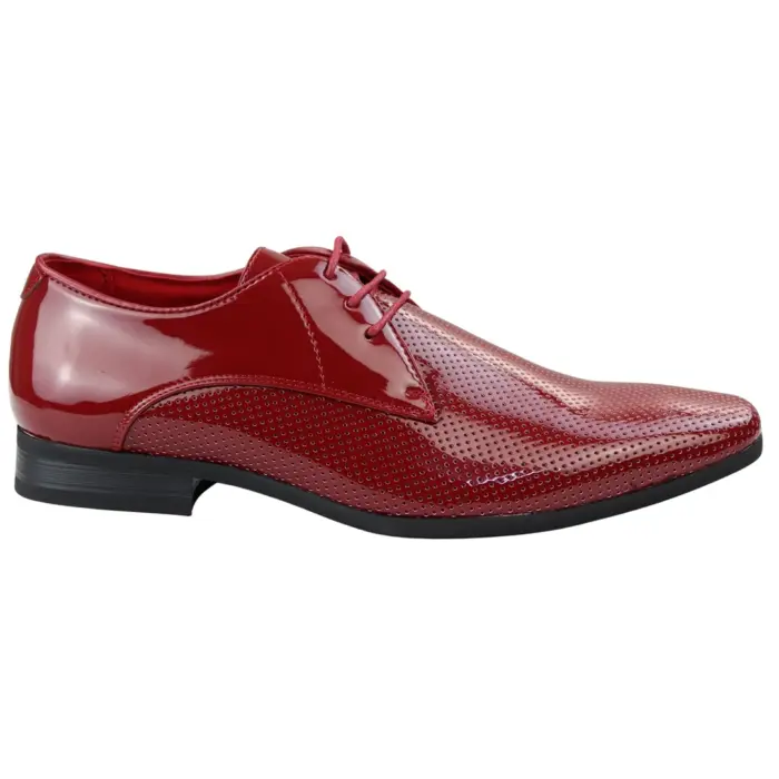 Mens Shoes Smart Formal Perforated Pointed Laced Black Red White Patent Leather PU - Image 11