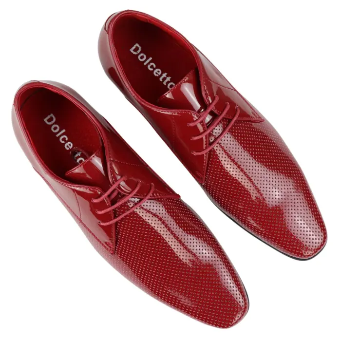 Mens Shoes Smart Formal Perforated Pointed Laced Black Red White Patent Leather PU - Image 12
