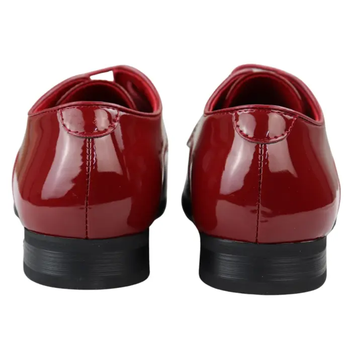 Mens Shoes Smart Formal Perforated Pointed Laced Black Red White Patent Leather PU - Image 16