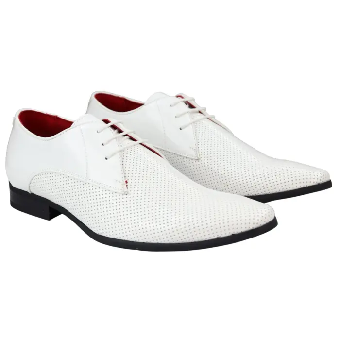 Mens Shoes Smart Formal Perforated Pointed Laced Black Red White Patent Leather PU - Image 20