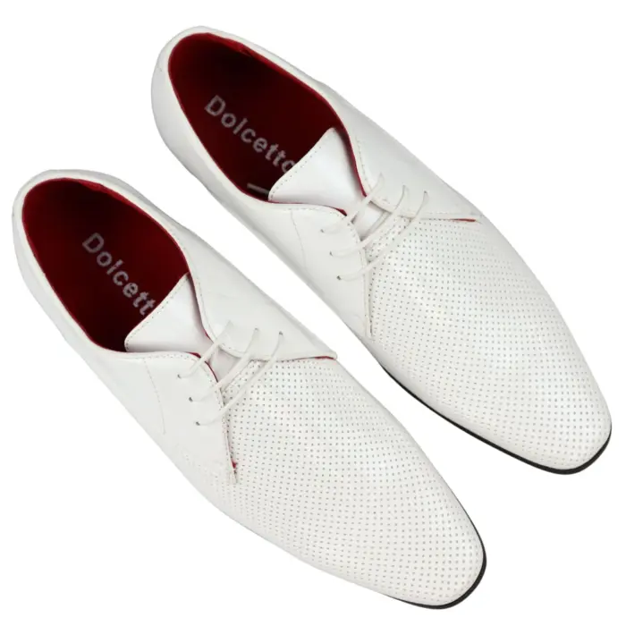 Mens Shoes Smart Formal Perforated Pointed Laced Black Red White Patent Leather PU - Image 19