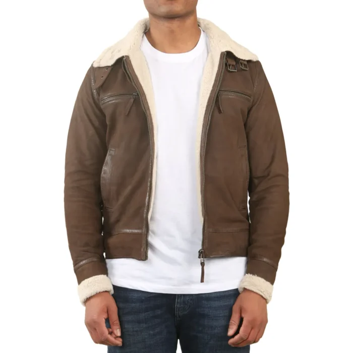 Men's Suede Pilot Aviator Leather Jacket - Image 8