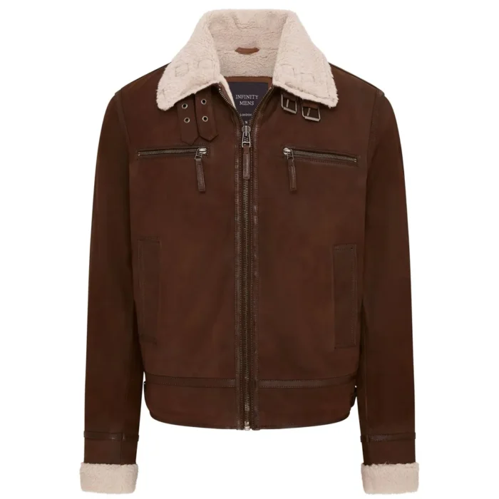 Men's Suede Pilot Aviator Leather Jacket - Image 9
