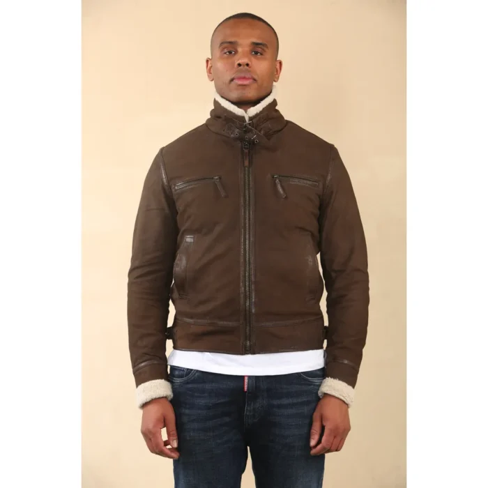Men's Suede Pilot Aviator Leather Jacket - Image 10
