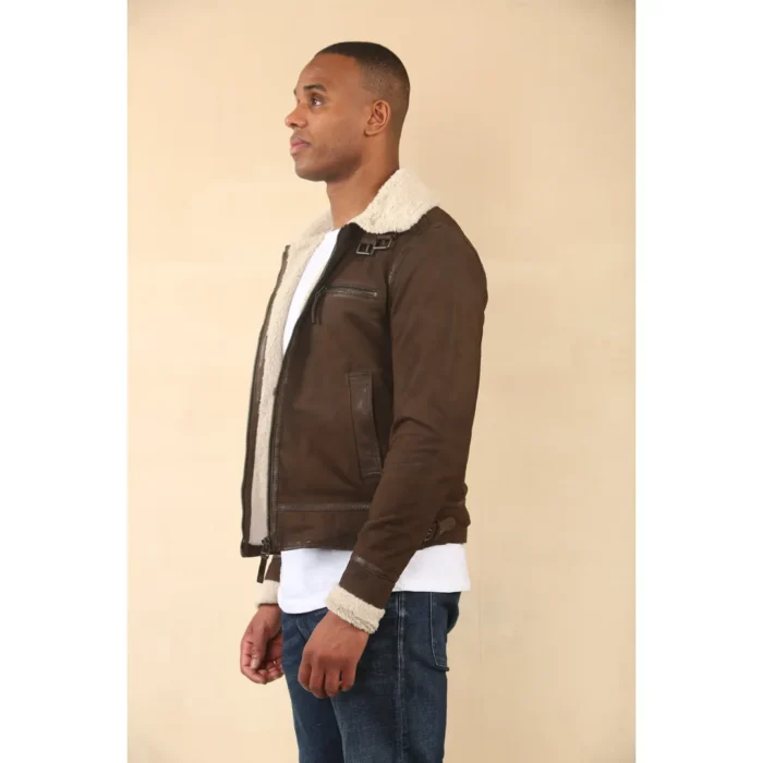 Men's Suede Pilot Aviator Leather Jacket - Image 13