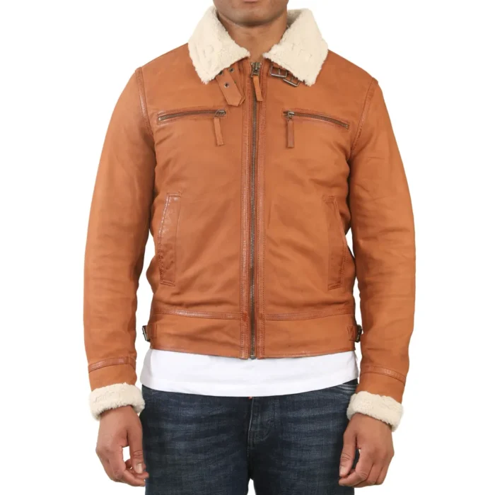 Men's Suede Pilot Aviator Leather Jacket - Image 15