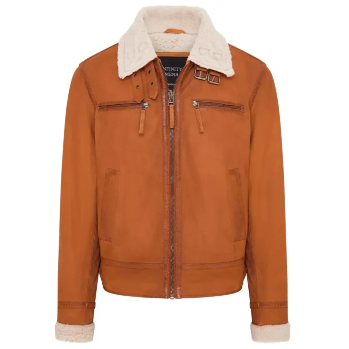 Men's Suede Pilot Aviator Leather Jacket - Image 16
