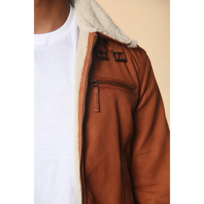 Men's Suede Pilot Aviator Leather Jacket - Image 18