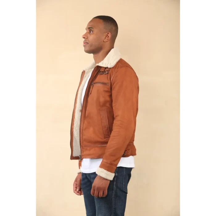 Men's Suede Pilot Aviator Leather Jacket - Image 20
