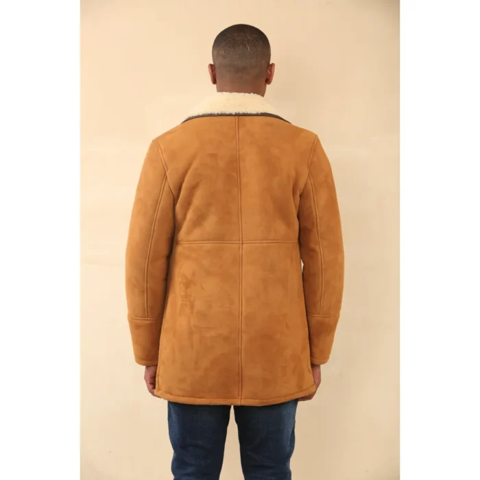 Men's Tan Shearling Sheepskin Car Coat - Image 3