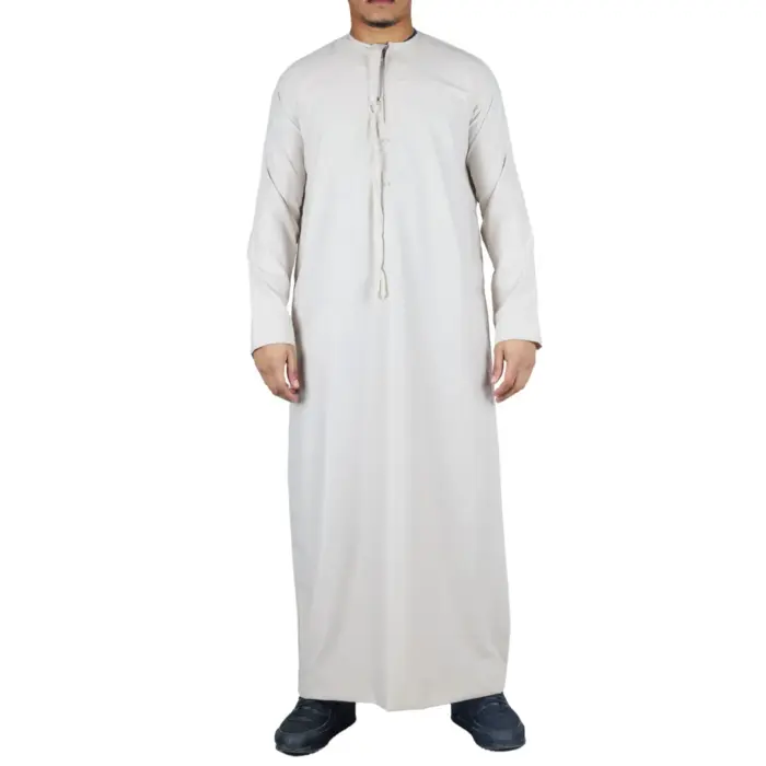 Men's Thobe Emirati Omani Jubba Islamic Clothing Muslim Kaftan Eid Robe Arab String Tassel - Image 1