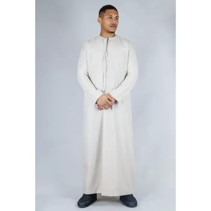 Men's Thobe Emirati Omani Jubba Islamic Clothing Muslim Kaftan Eid Robe Arab String Tassel - Image 2