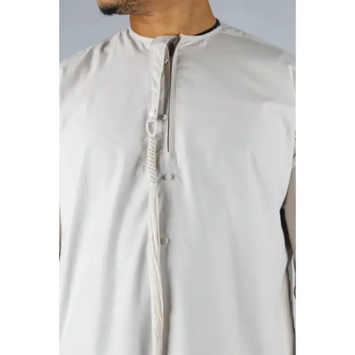 Men's Thobe Emirati Omani Jubba Islamic Clothing Muslim Kaftan Eid Robe Arab String Tassel - Image 7