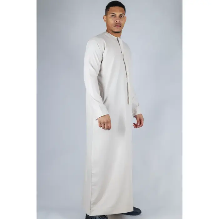 Men's Thobe Emirati Omani Jubba Islamic Clothing Muslim Kaftan Eid Robe Arab String Tassel - Image 5