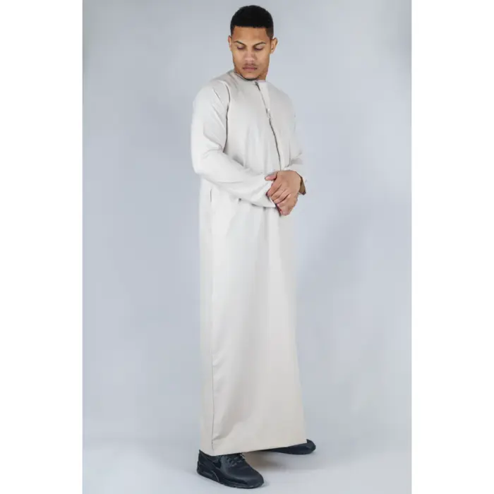 Men's Thobe Emirati Omani Jubba Islamic Clothing Muslim Kaftan Eid Robe Arab String Tassel - Image 4