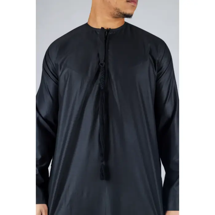Men's Thobe Emirati Omani Jubba Islamic Clothing Muslim Kaftan Eid Robe Arab String Tassel - Image 13